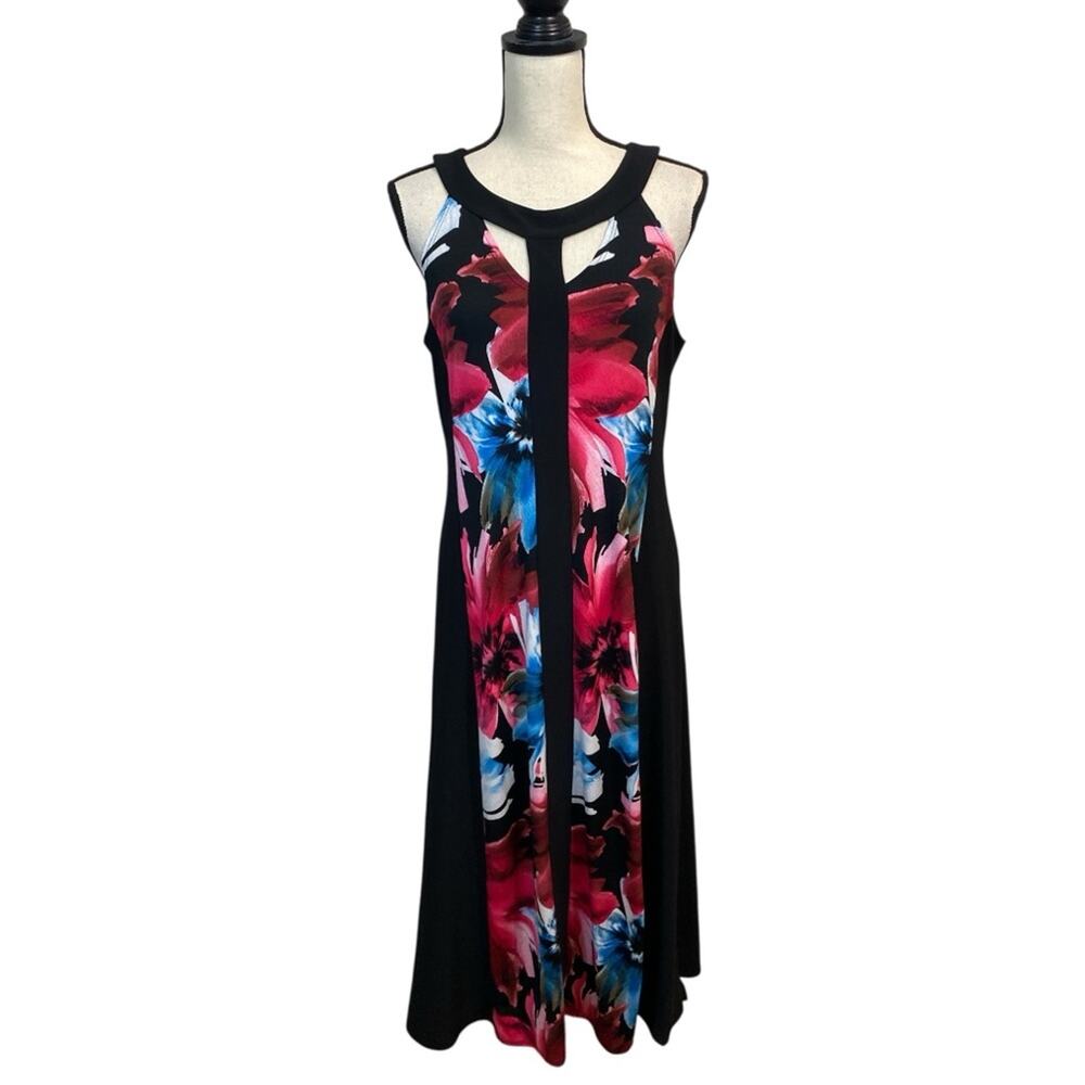 Antthony Halter Maxi Dress Black Tropical Floral Size MP
